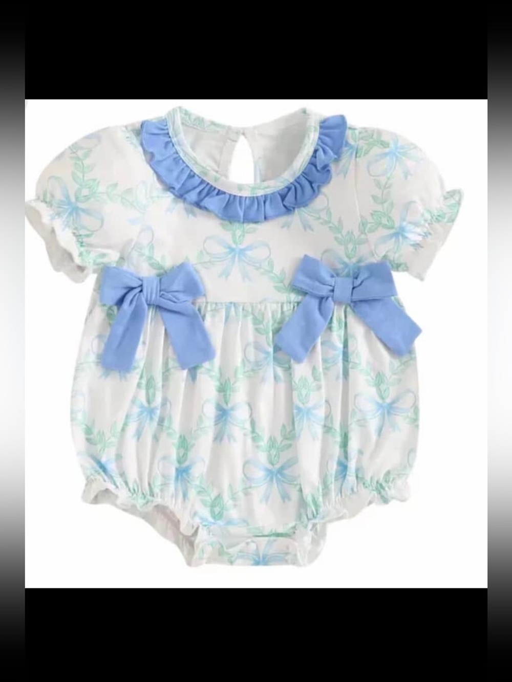 Baby Girls White & Light Blue Bow Bubble Romper